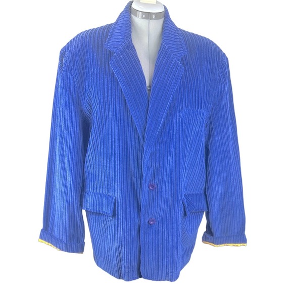 Vintage Other - Vintage 1980s Pepe London Royal Blue Corduroy Roll-Sleeve Long Blazer Size L